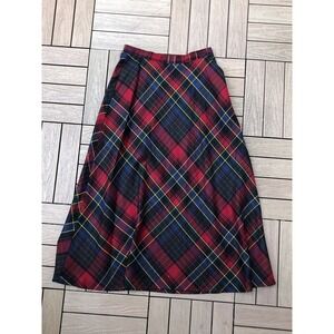 Vintage Ralph Lauren wool Green and Red Tartan Plaid Bias wool Midi Skirt